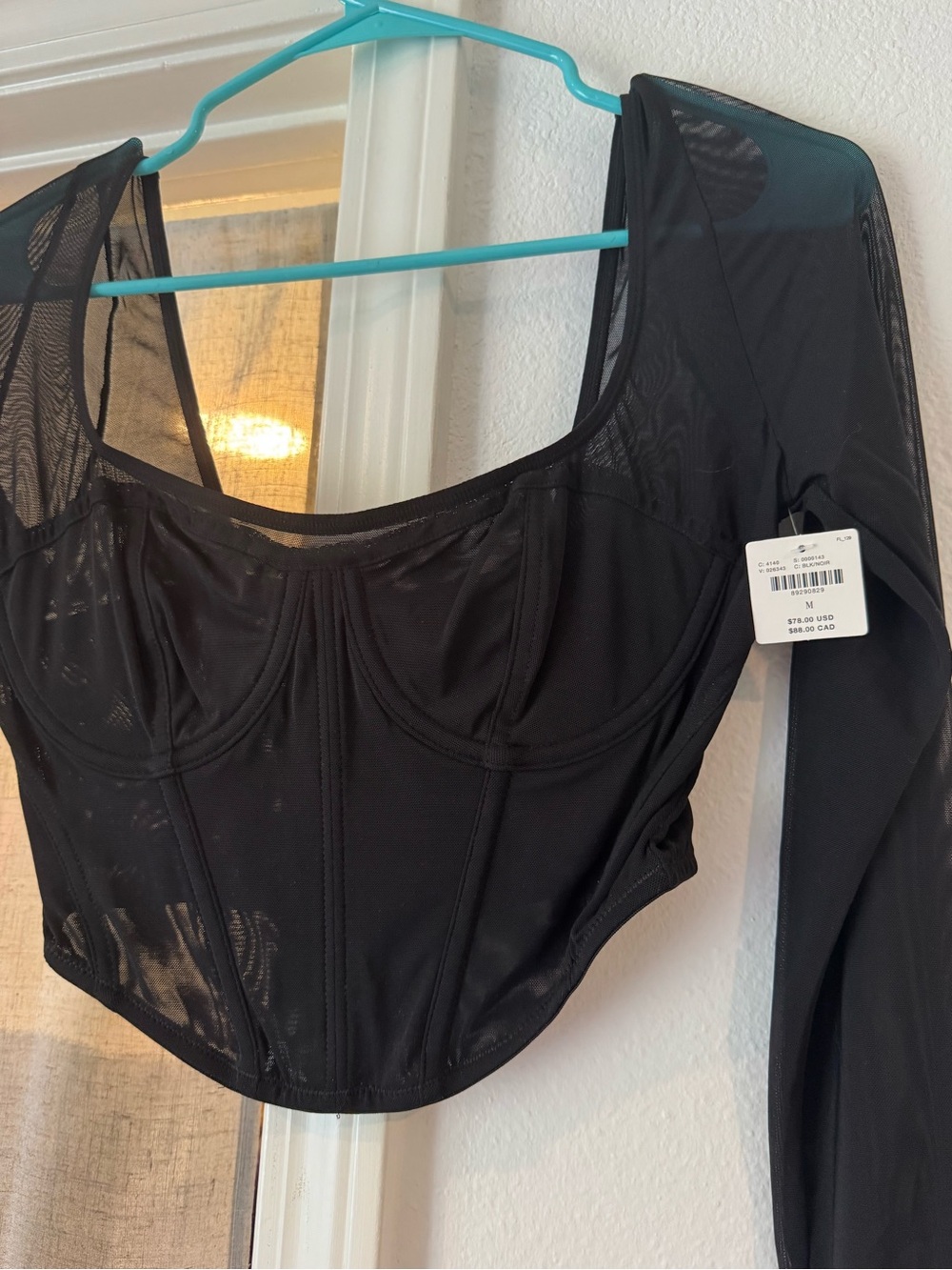 Black Mesh Long Sleeve Corset Top from Anthropologie